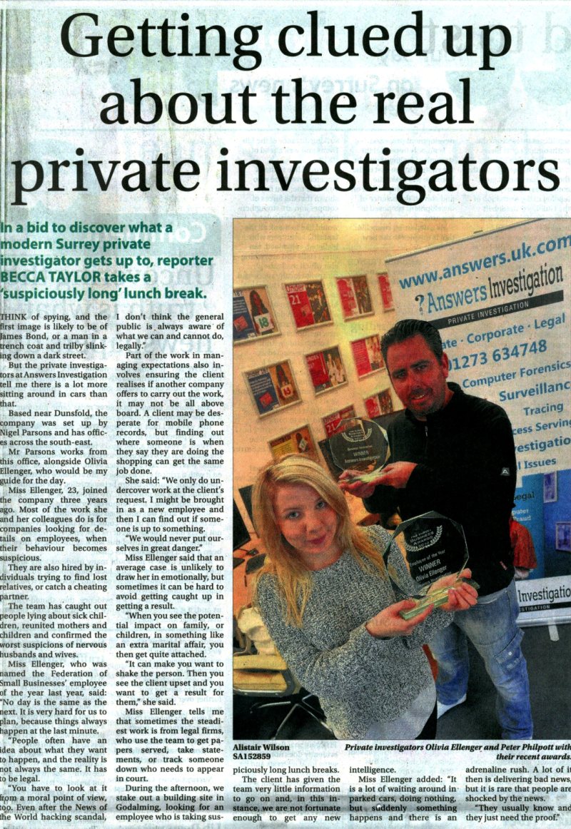 media articles private Detective weybridge & surrey